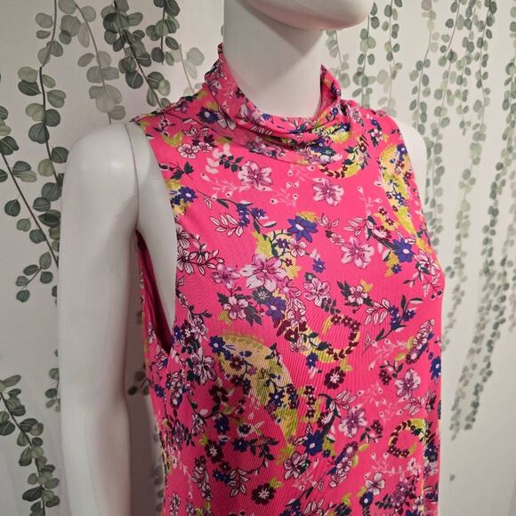 AFRM Pink Floral Mock Neck Midi Dress Size 1X NWT | Sleeveless Stretch Bodycon - Picture 5 of 10